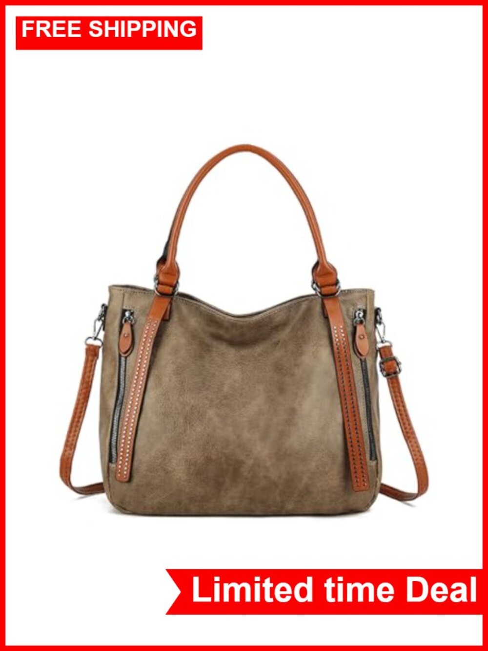 Vintage Slouchy Tote Bag for Women, Large Vegan Leather Hobo Shoulder Bag with
